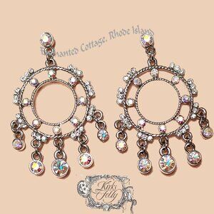 🎀 Vintage 𝐊𝐈𝐑𝐊𝐒 𝐅𝐎𝐋𝐋𝐘 CHANDELIER CRYSTAL Earrings + Box Signed